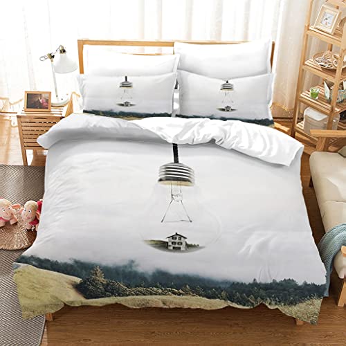 GSKOQD Bettwäsche 135X200Cm 3D Weißer Glühbirnendruck Winter Bettbezug...