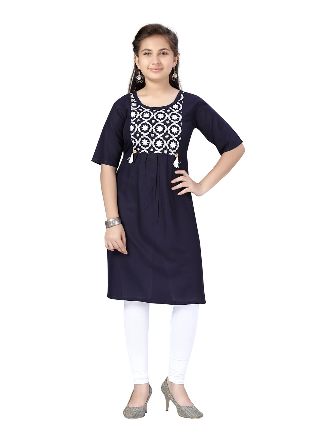 Aarika Girl's Cotton Regular Tunic Shirt (Kurti-H-6_Navy Blue_36)