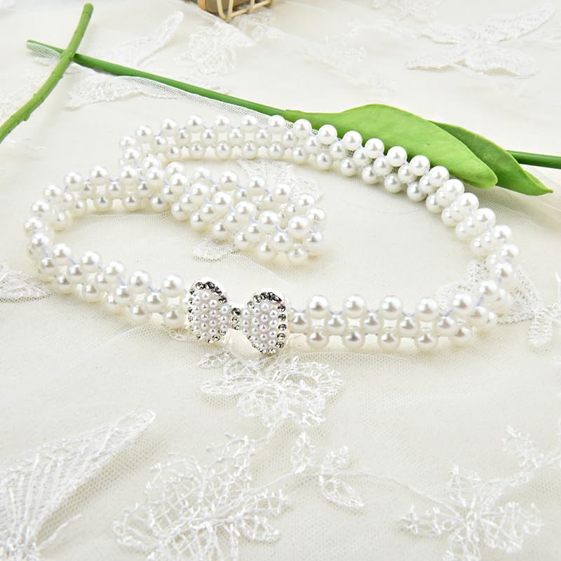 Pearl Chain Belts for Women Fashion Stretch Dress Belts Elastic Waist Belt Wedding Dress Sash Belt Buckle Pearl Chains Waist Chain for Dress Bow Tie Body Chains for Women Wedding Accessories