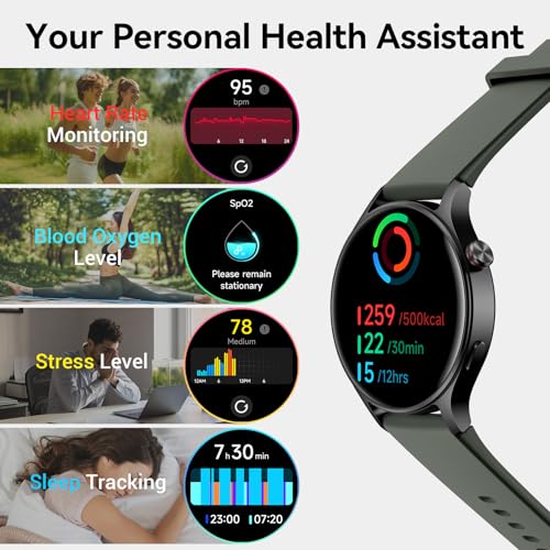 Image of Fitpolo Smart Watch for Men Women,1.3 inch AMOLED Touchscreen Fitness Tracker, Make /Answer Calls, Heart Rate SpO2 Monitor, 3ATM Waterproof, Sleep & Activity Tracking Smartwatch for Android Phones iPhone