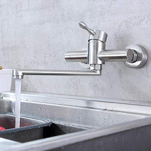 DRFGNF Grifos de Cocina con rotación de 360 Grados, Grifo Monomando para Agua fría y Caliente, Cepillado, montado en la Pared/Cepillado