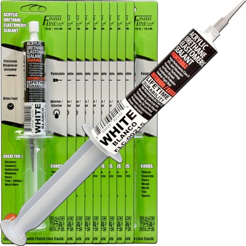Image of Finish Line Caulk 30mL Pre-Filled Precision Caulk Applicator White 10-Pack | Clean, Controlled Application with Less Mess and Rework