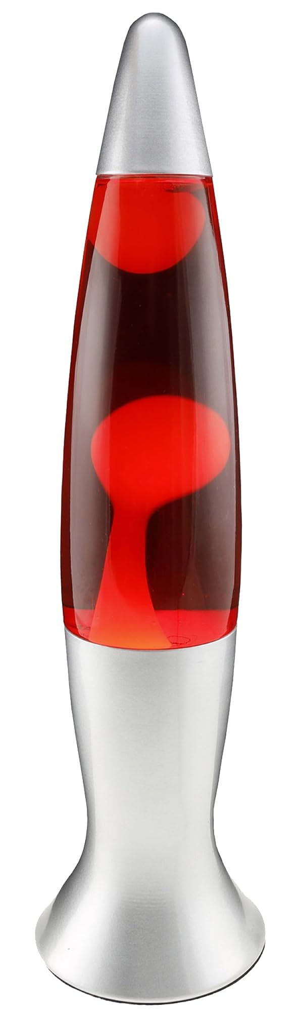 Lámpara de lava retro, estilo años 70, líquido rojo, cera amarilla, efecto dinámico, base metálica plateada, interruptor de encendido/apagado, cable de 1,5 m, bombilla E14/R39, 30 W, altura 40 cm,