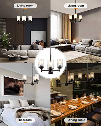 Jazava 3-Lights Modern Chandeliers Oil Rubbed Bronze Finish, Pendant Lighting Hanging Adjustable Island Light,Semi Flush Ceiling Lights For Dinging Living Room Bedroom,Clear Seeded Glass #TOP3