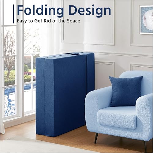 Image of Urban Decor Foldable Sofa Bed 6' X 6' Feet with Cushions | Perfect for Guest Jute Fabric Four Seater Sofa Cum Bed for Home & Office Space-Saving - SCB-4-Blue