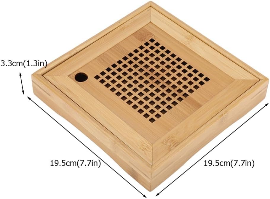 7.7 Inch Beige Bamboos Tea Serving Tray Square Design Traditional Chinese Style Kongfu Tea Water Storage Serving Tiered Tray