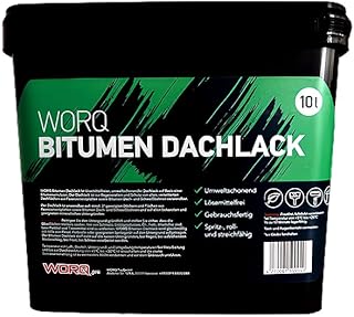 WORQ 10L Bitumen Dachlack, Isolieranstrich, Dachbeschichtung, Dachlack, Schutzlack. Regeneriere-Schützen-Flachdachbeschichtung- Dachreparatur