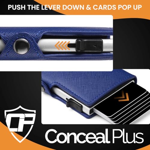 Womens Slim Wallet for Small Purses, Pop Up Wallet with Anti Theft RFID Blocking Credit Card Holder for Women in Navy Blue PU Saffiano3