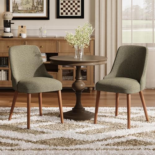 Image of MALOL Dining Chairs Set of 2, Upholstered Dining Room Chair with Wood Legs, High-Back Padded Kitchen Chairs for Dining Room /Restaurant /Cafe, Green