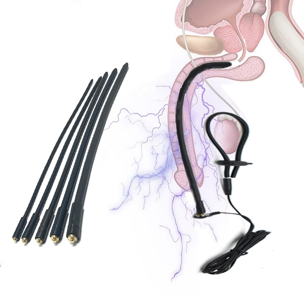 Kit d'électrostimulation sexuelle pour homme - Sondes urétrales électriques avec anneaux péniens - Dilatateurs urétraux - Longueur : 250 mm - Diamètre : 4/5/6/7/8 mm