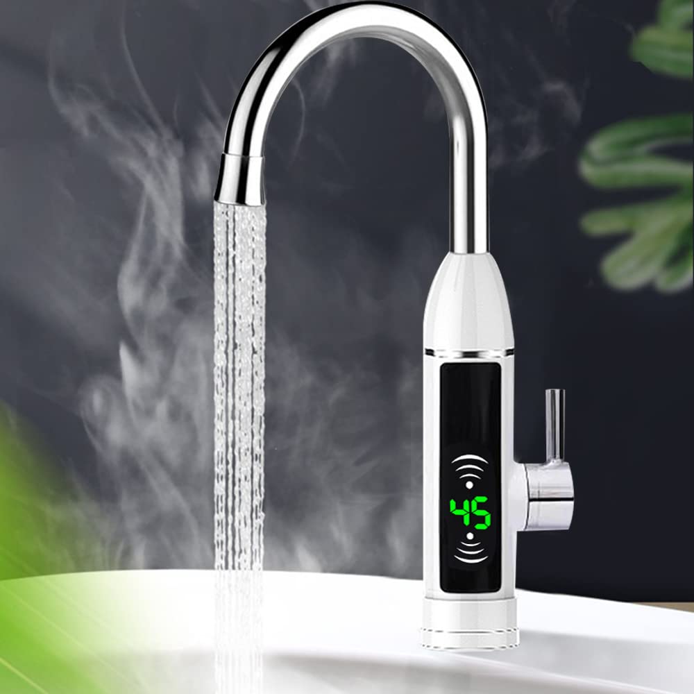Rubinetto elettrico, riscaldamento istantaneo dell'acqua, display LED della temperatura, argento