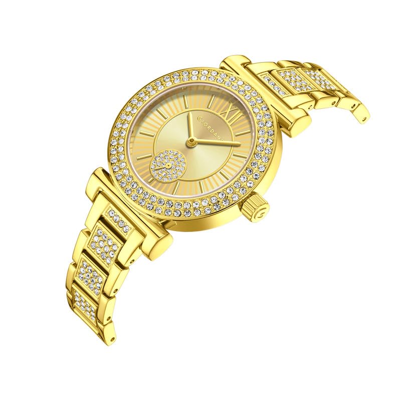 Image of Giordano Luxury Analog Watch for Women - Elegant Crystal Design with sub dial and Diamond Studed statinless Steel Strap