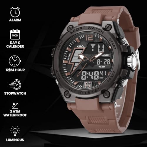 Image of V2A Stryke 45mm Analog Digital Sports Watch for Men | Hybrid Layered Dial | Alarm Stopwatch Backlight Day Date | TPU Strap | 30M Water Resistant | Gift for Mens