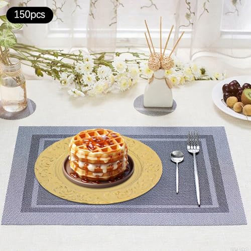 Set de 150 platos cargadores dorados, 13 pulg redondos miniatura 4