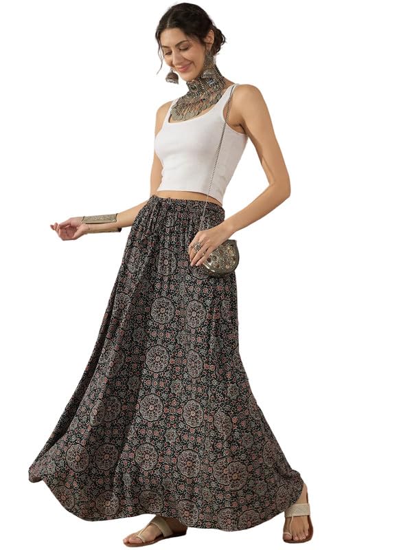 inweave Black Maroon Ajrakh Fr Skirt_(Free Size)-picture-24