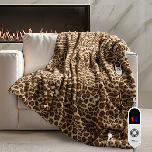 blunique Luxury Faux Fur Heated Blanket Electric Throw - Leopard Print Ultra Soft Thick Warm Heated Blanket, 6 Heating Levels & 12 Hours Auto-Off, ETL Certified, Washable, Luxurious Gifts, 50''x60''