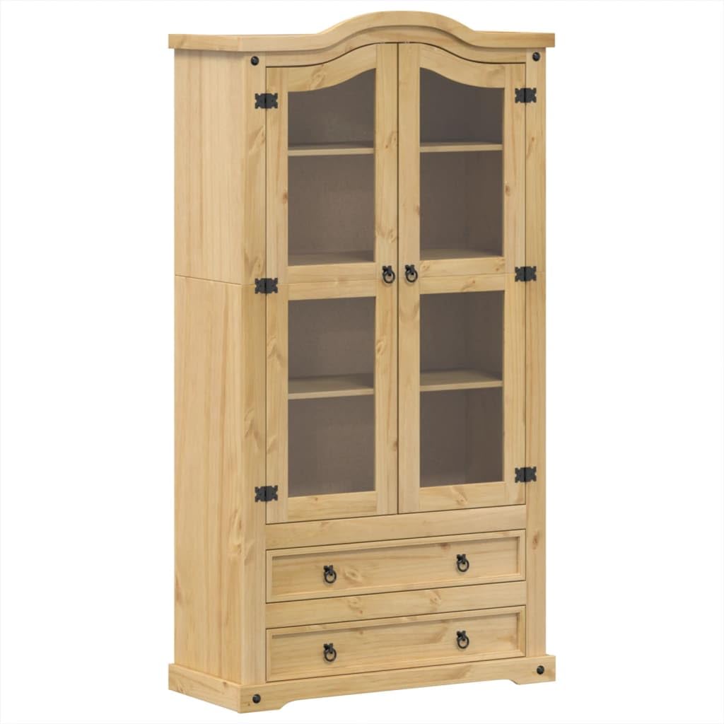 vidaXL Armario con Vitrina Corona Madera Maciza Pino 99x43x187 cm, Mueble Vitrina, Armario Expositor, Armario Cristal, Vitrina