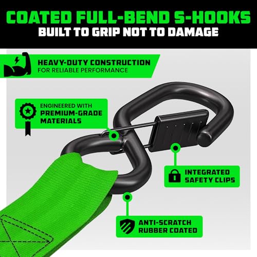 Image of Rhino USA Heavy Duty Ratchet Tie Downs (4-Pack) - 1.6in x 15ft, 5,000lb