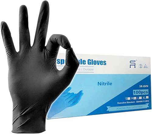 5R Black Nitrile GlovesDisposable GlovesNo LatexNo PowderTextureSafe Working Gloves