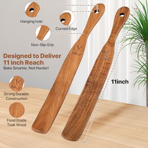 【2 PCS 11 inch】Skinny Spurtle for Sourdough Starter, Sour Dough Stirring Stick, Scraping Spatula, Premium Hardwood Non-Stick Cookware Tool for Mixing, Jar Scraping, Baking, Wooden Sourdough Stirrer.