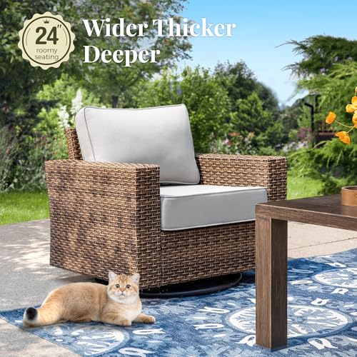 4-Pieces-Patio-Furniture-Set-Outdoor-Wicker-Rattan-Sofa-Couch-with-55-Thick-Comfy-Cushions-Swivel-Rocker-Chairs-and-Coffe-Table-High-Back-Conversation-Set-Garden-Backyard-Grey 4 Pieces Patio Furniture Set Outdoor Wicker Rattan Sofa Couch with 55 Thick Comfy Cushions Swivel Rocker Chairs and Coffe Table High Back Conversation Set Garden Backyard Grey