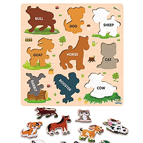 Image of Webby Wooden Farm Animals Montessori Educational Pre-School Puzzle Board Toy for Boys and Girls, Kid