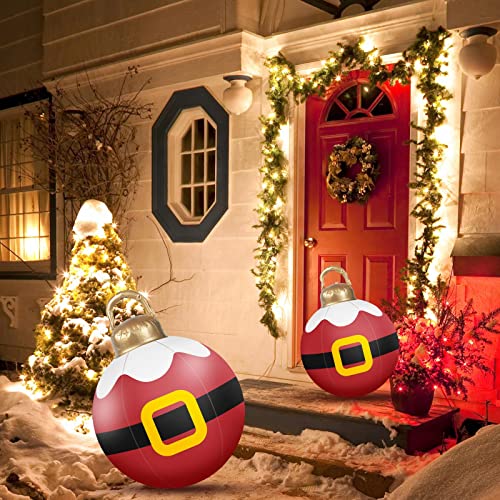 2 Pcs 15.7 Inch Pvc Inflatable Christmas Balls, Santa Claus Inflatable Decorated Ball Ornaments For Indoor Outdoor Yard Xmas Yard Decor #TOP5