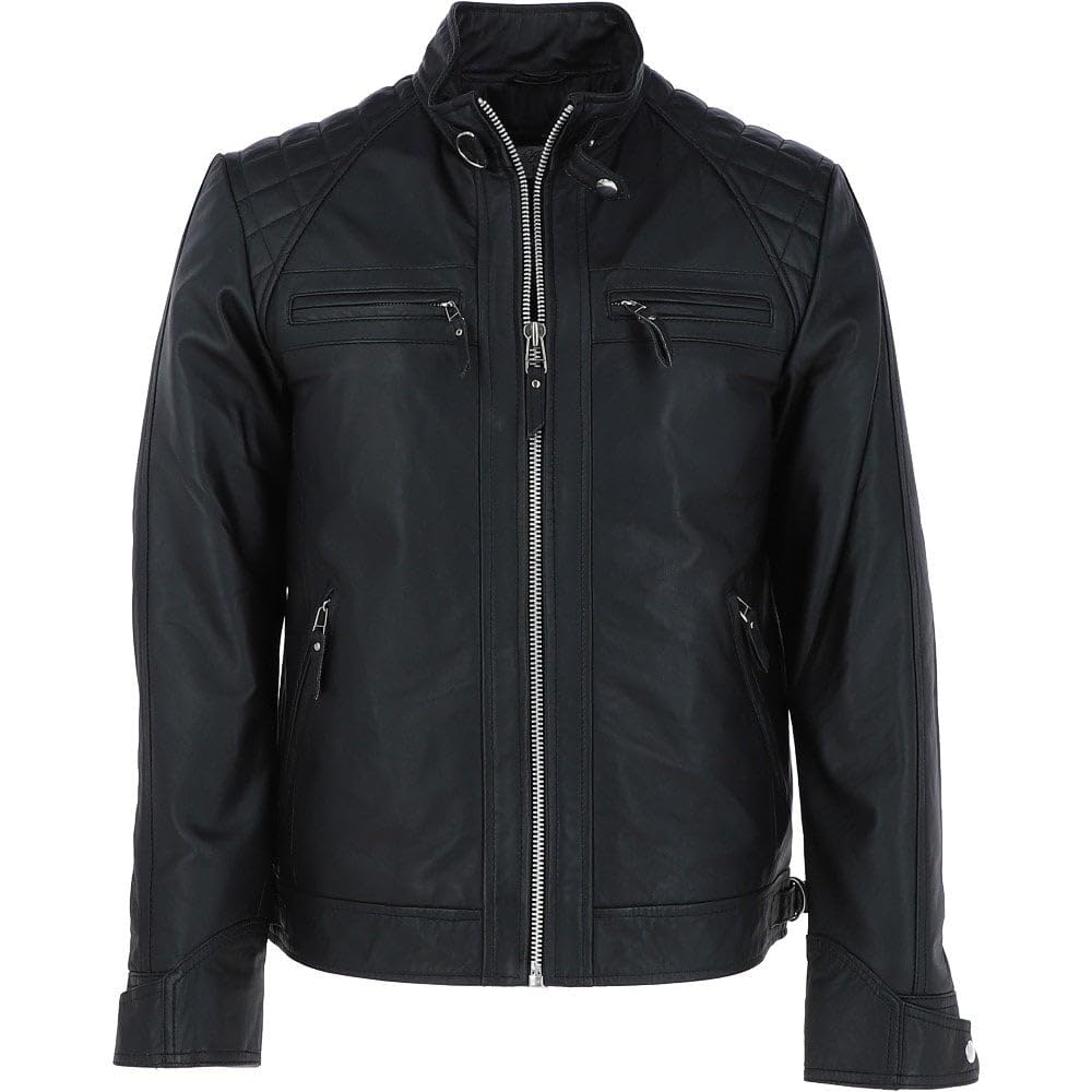 Ashwood Men's Black Genuine Leather Biker Jacket - : Bronx