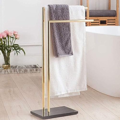 Porte-serviettes autoportant 2 barres structure stable support de séchage or - 3