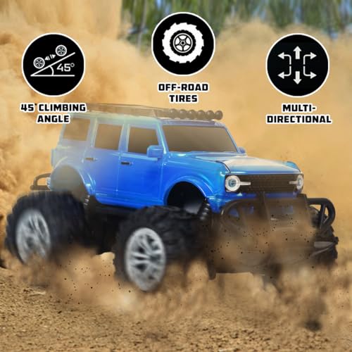 Image of Wembley Offroad Rechargeable Remote Control Car Toy for Boys | Monster Truck RC Car with 4 Headlight Modes | Lithium Battery | C-Type Charging | Remote Car for Kids Adult | Made in India - Blue.