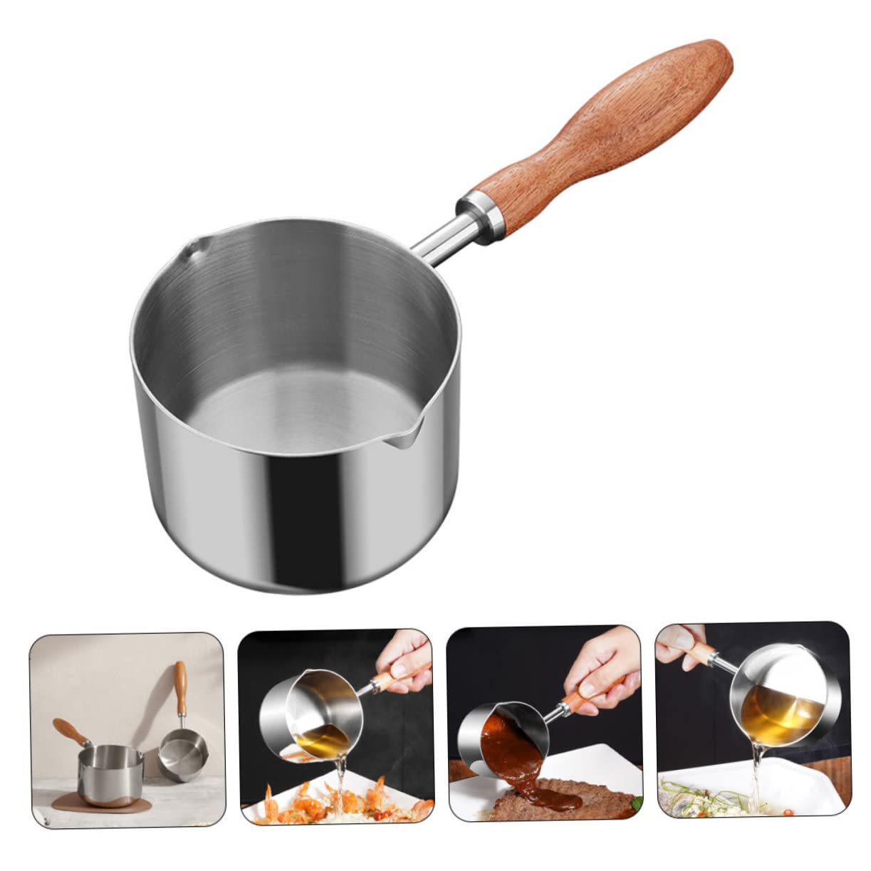 4-teiliges Edelstahl-Kochtopf-Set, kleiner Kochtopf für Babynahrung, Dämpfen und Saucen, Küchensilben und leicht zu reinigen, perfekt für Hobbyköche