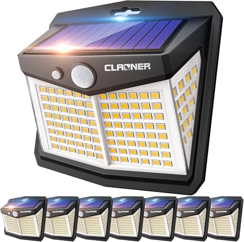 CLAONER Solar Lights Outdoor, [128 LED/8 Packs] Solar Motion Lights 3 Working Modes Solar Wall...
