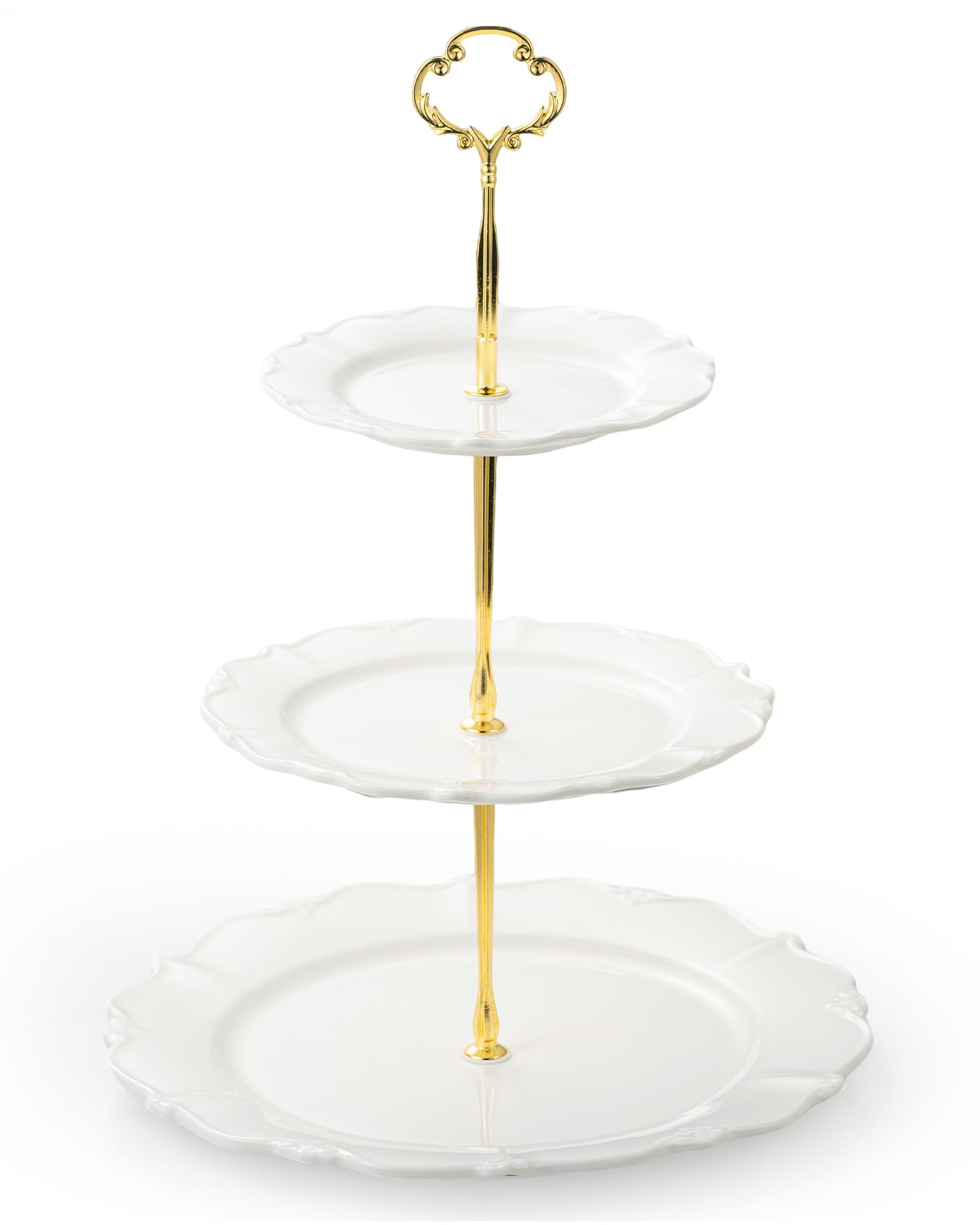 Omifun 3 Tier Cupcake Stand, Ceramic Tiered Serving Stand, Relief Dessert Tower Tray, Cupcake Holder Tower for Birthday, Baby Shower, Tea Party and