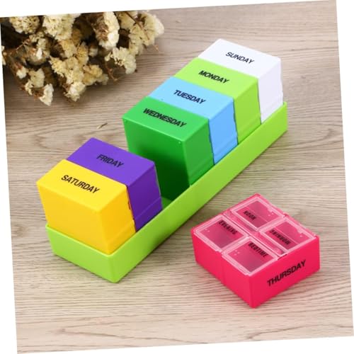 Image of 7 28 Storage Box Pill Drawer Green Medicine Organizer Weekly Pill Box | 01 Pcs