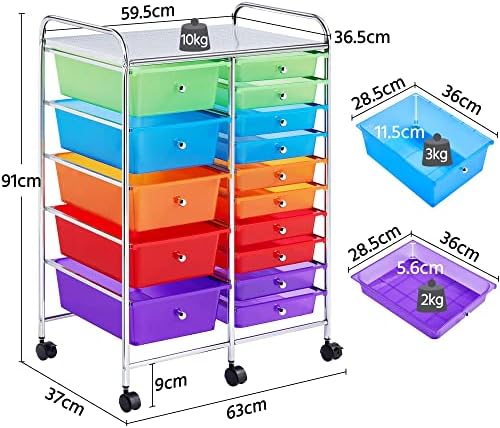 costoffs 15 Drawers Storage Unit On Lockable Wheels, Plastic Trolley Cart, Salon, Beauty, School, Home & Office Organiser, Multicolor