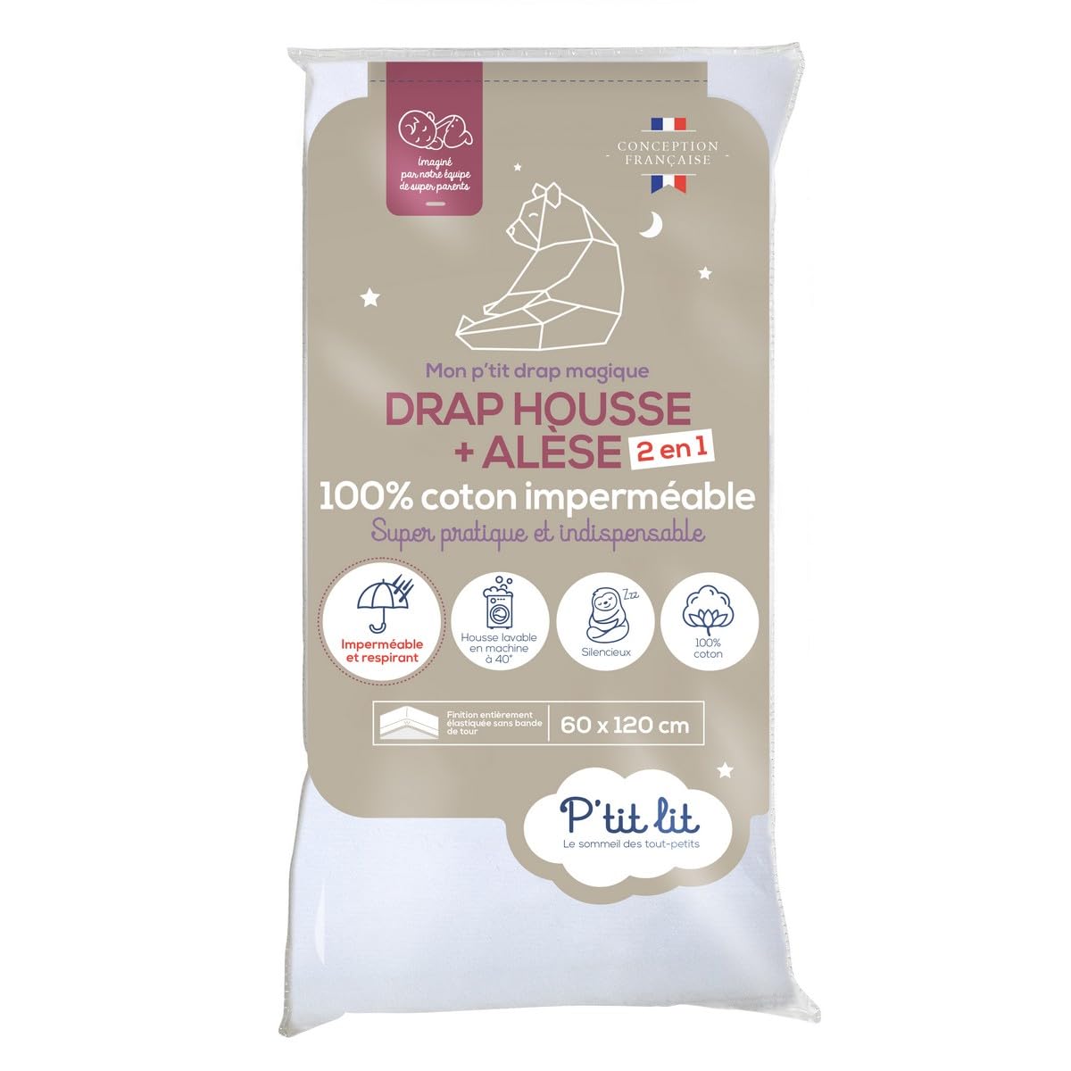 P'tit lit - 2 in 1 Baby Mattress Protector | Mattress Protector + Fitted Sheet 60 x 120 cm | Waterproof - 100% Cotton - Soft and Silent - Breathable - Oeko Tex® - White