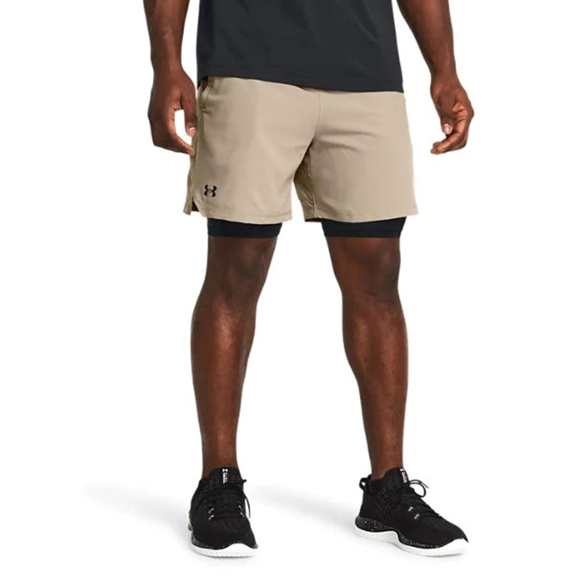 Under Armour Men's Brown Vanish Woven 2-In-1 Shorts Timberwolf Taupe / Black / Black L