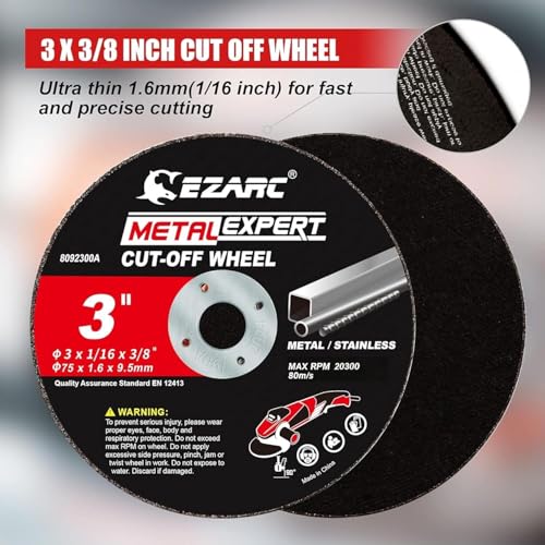 Image of EZARC Cut Off Wheels 25 Pack, 3 inch x 1 /16 inch x 3 /8 inch Cutting Wheel, Metal & Stainless Steel Cutting Disc for Die Grinder