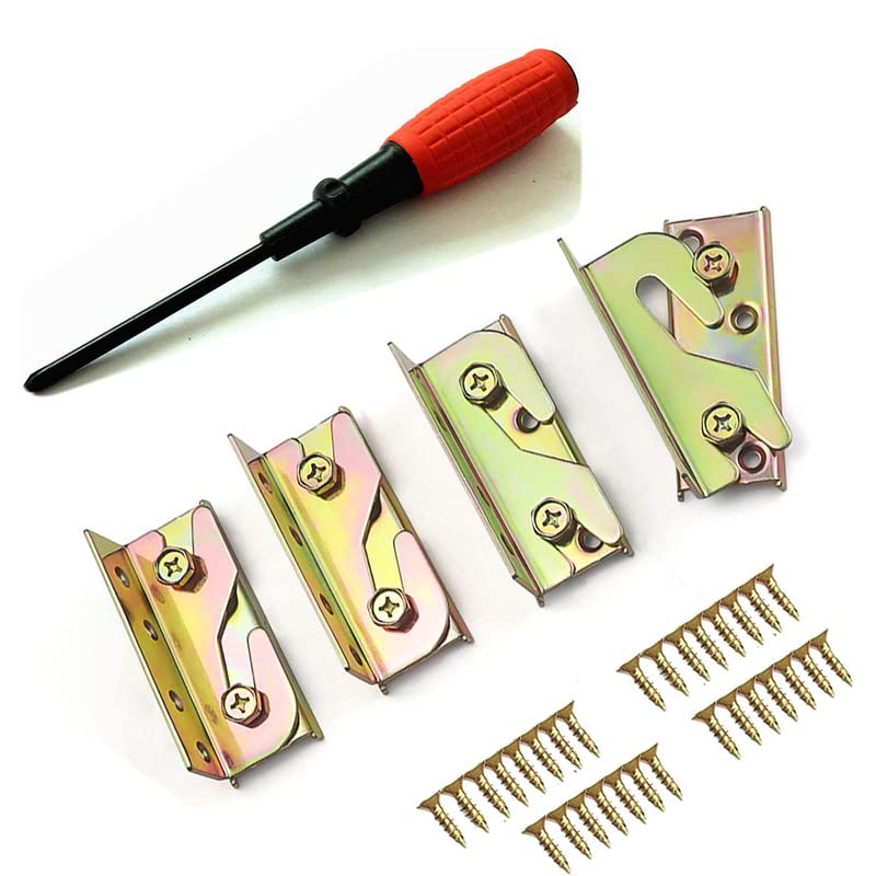 Bed Rail Brackets - Bed Rail Fittings with Screwdriver - Heavy Duty Non-Mortise - Set of 4 (Screws Included)