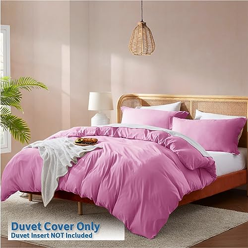 Nestl Light Pink Duvet Cover Queen Size - Soft Double Brushed Queen Duvet Cover Set, 3 Piece, with Button Closure, 1 Duvet Cover 90x90 inches and 2 Pillow Shams