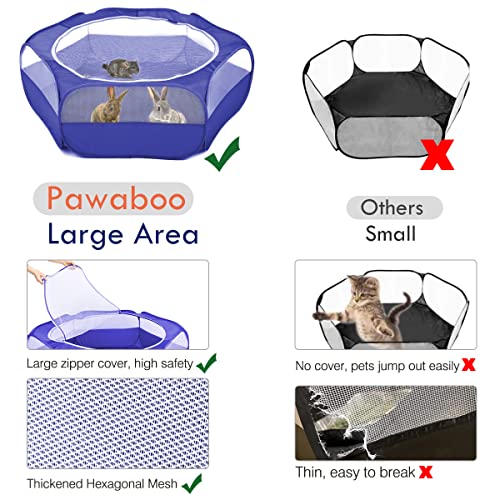 Pawaboo Kleintiere Freigehege, Wasserdicht Faltbar Kaninchen Freilaufgehege für Hasen Hühner Kätzchen Welpen Kaninchen Hamster, Visuell Laufstall mit Netz Reißverschluss und Nylonboden - Indigo