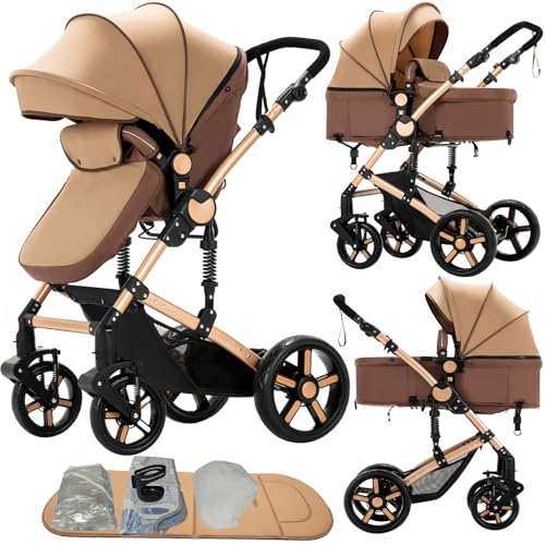 Nine point nine 2 in 1 Baby Stroller, Reversible Convertible Infant Stroller of One-Click Folding, Newborn Travel Strollers Toddler Standard Pram Carriage (2US588-KHAKI)