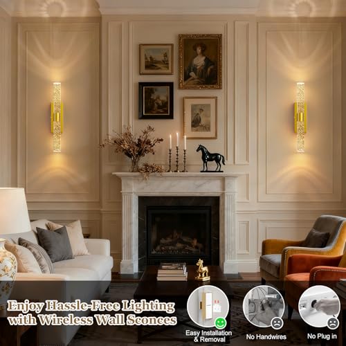 Image of 10000mAh Battery Operated Wall Sconces: 15 Inch Rechargeable Wall Lights Set of 2 with Arylic Shade - 3000K-6000K Dimmable Wireless LED Wall Lamp with Remote for Bedroom Bathroom Hallway Living Room
