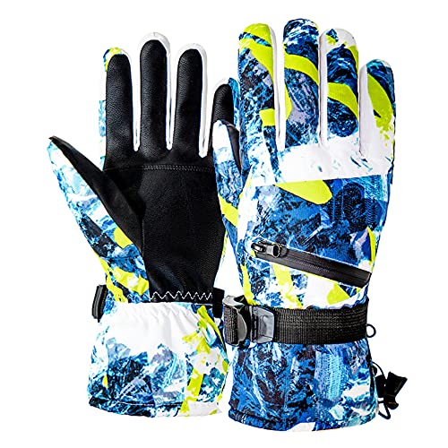 Women Winter Gloves SKi Snowboard Mittens Waterproof Men Snowmobile Gloves TouchscreenBlue LineL (fits men's hands)