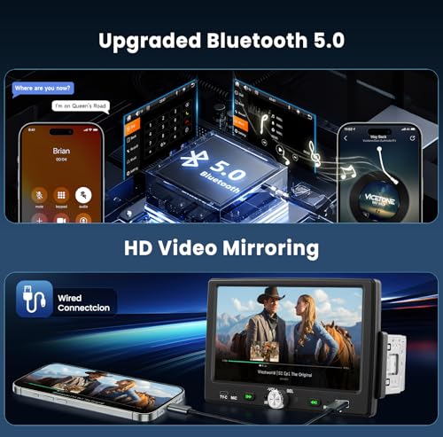 Image of Single Din CarPlay Car Stereo Android Auto, 7-inch Touchscreen Car Radio with Bluetooth 5.0 FM Radio USB-C Backup Camera