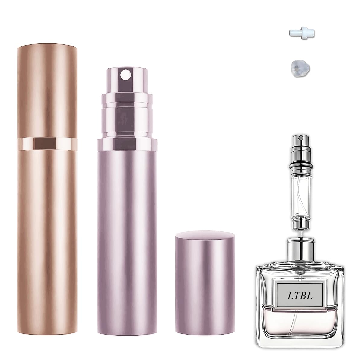 Rocutus Mini-Parfümzerstäuber Set – 6x 5ml, Nachfüllbar, Mit Pumpe & Trichter, Bunt