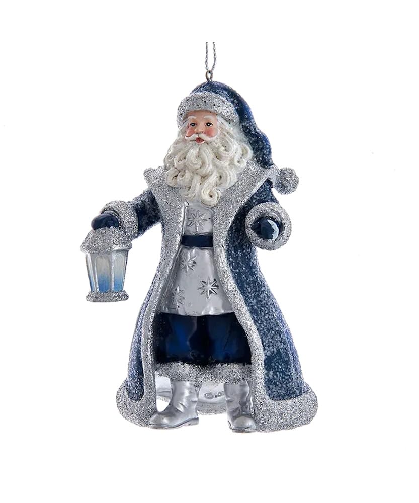 The Bridge Collection Blue and Silver Glittered Santa Ornament - Night Sky Santa Claus Ornament for Holiday Decor - Starry Glitter Santa Christmas Ornament