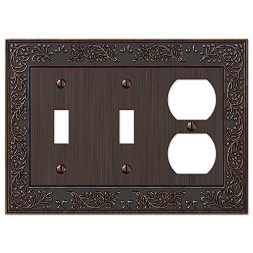 Image of Amerelle 43TTDVB English Garden Wallplate, 2 Toggle / 1 Duplex Outlet, Cast Metal, Aged Bronze, 1-Pack