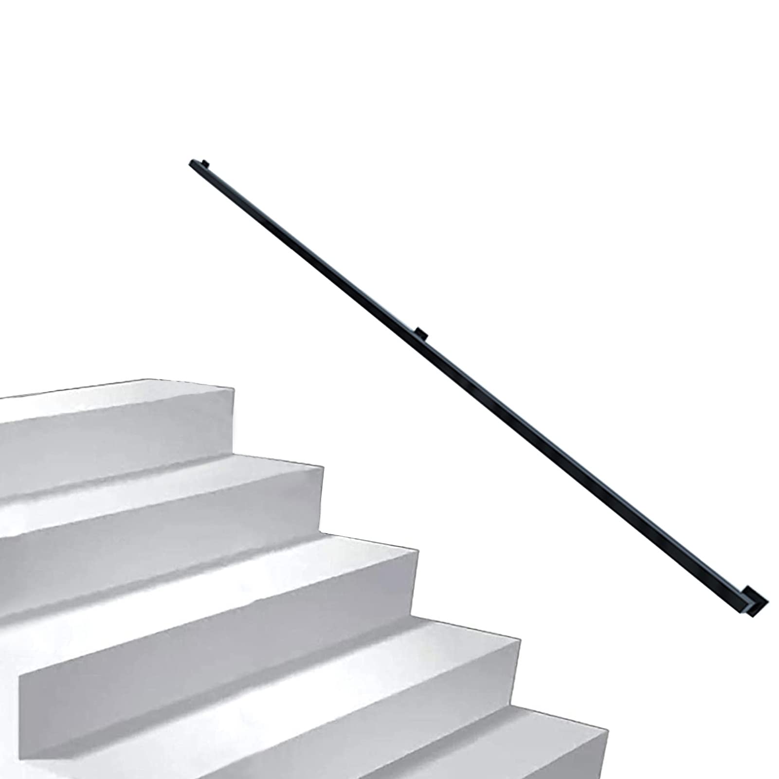 Attrex One Color Black Square Pipe Stair Handrail, Staircase Handrail Railing Banisters, Metal Wrought Iron Handrail Wall Mount Support Rod Balustrade(15Ft/450Cm)