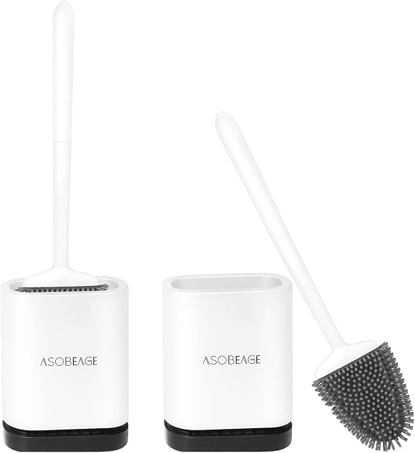 ASOBEAGE Toilet Brush, Toilet Brush and Container, Toilet Brushes for Bathroom with Quick-Drying Holder Setwhite2 pack